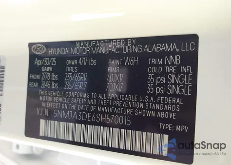 2025 Hyundai Tucson Se from USA, damaged, VIN 5NMJA3DE6SH570015